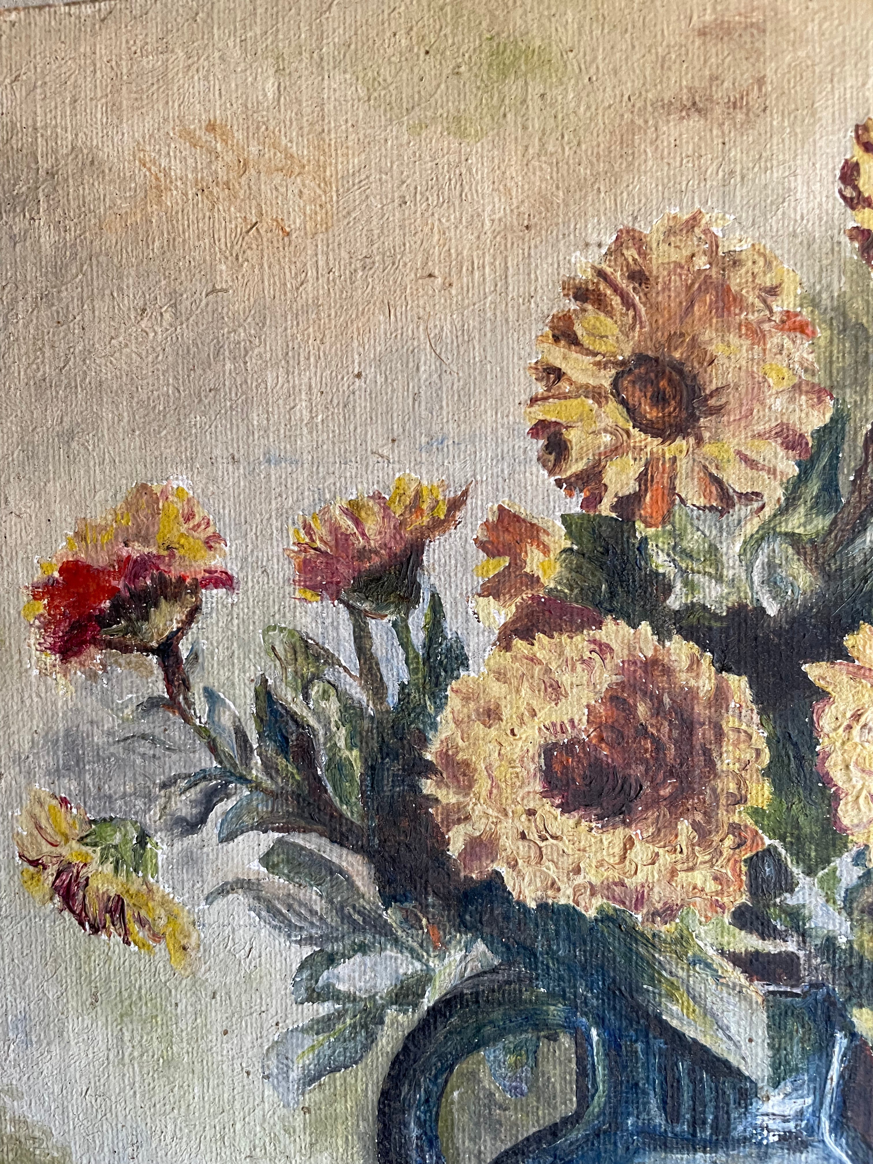 Floral Still Life: Small Oil on Paper on Board
