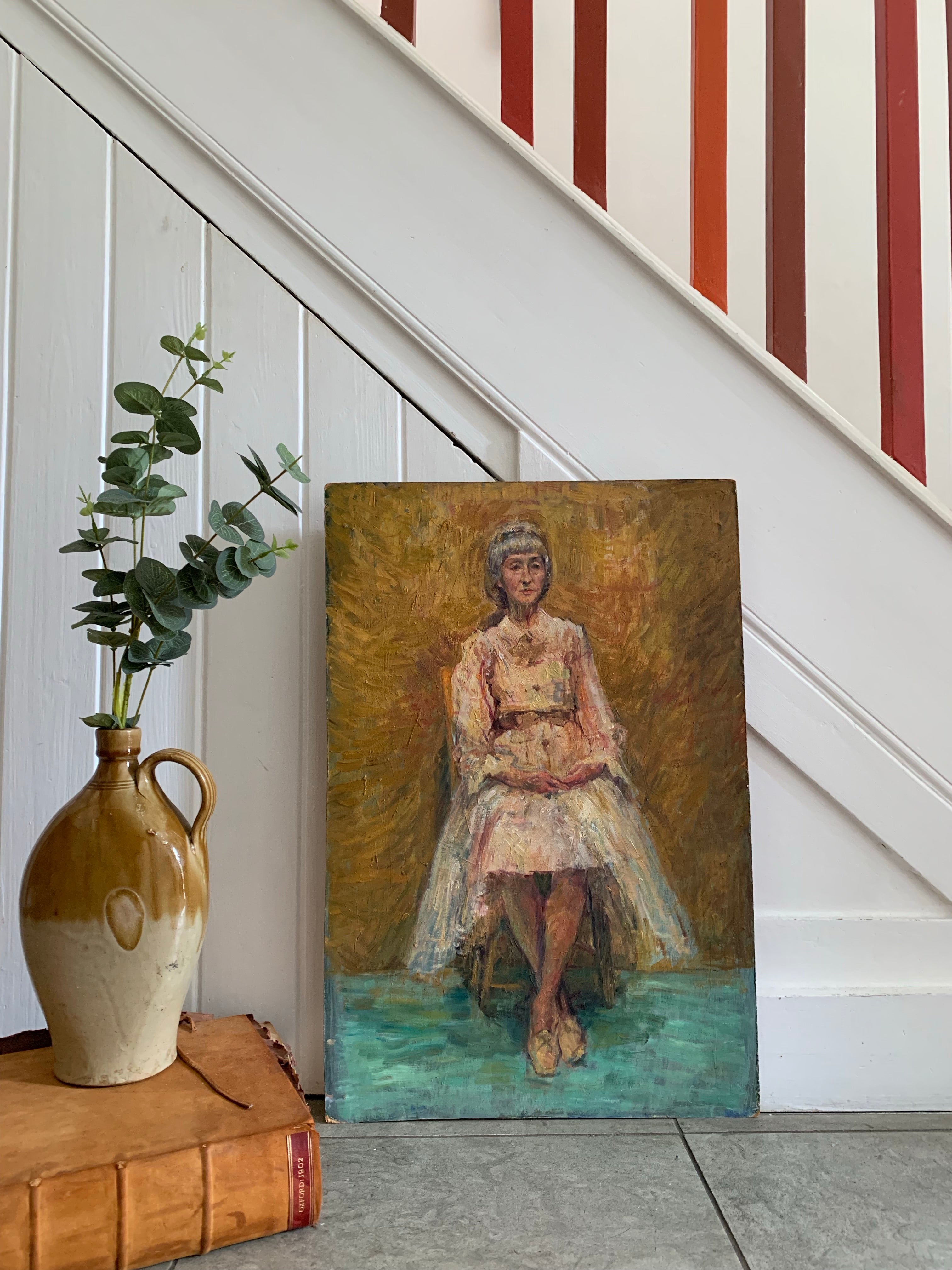 Portrait of Lady in Yellow Tones - Oil Painting on Board