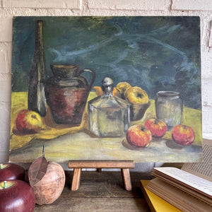 Still life with apples: Oil on Hessian and Board