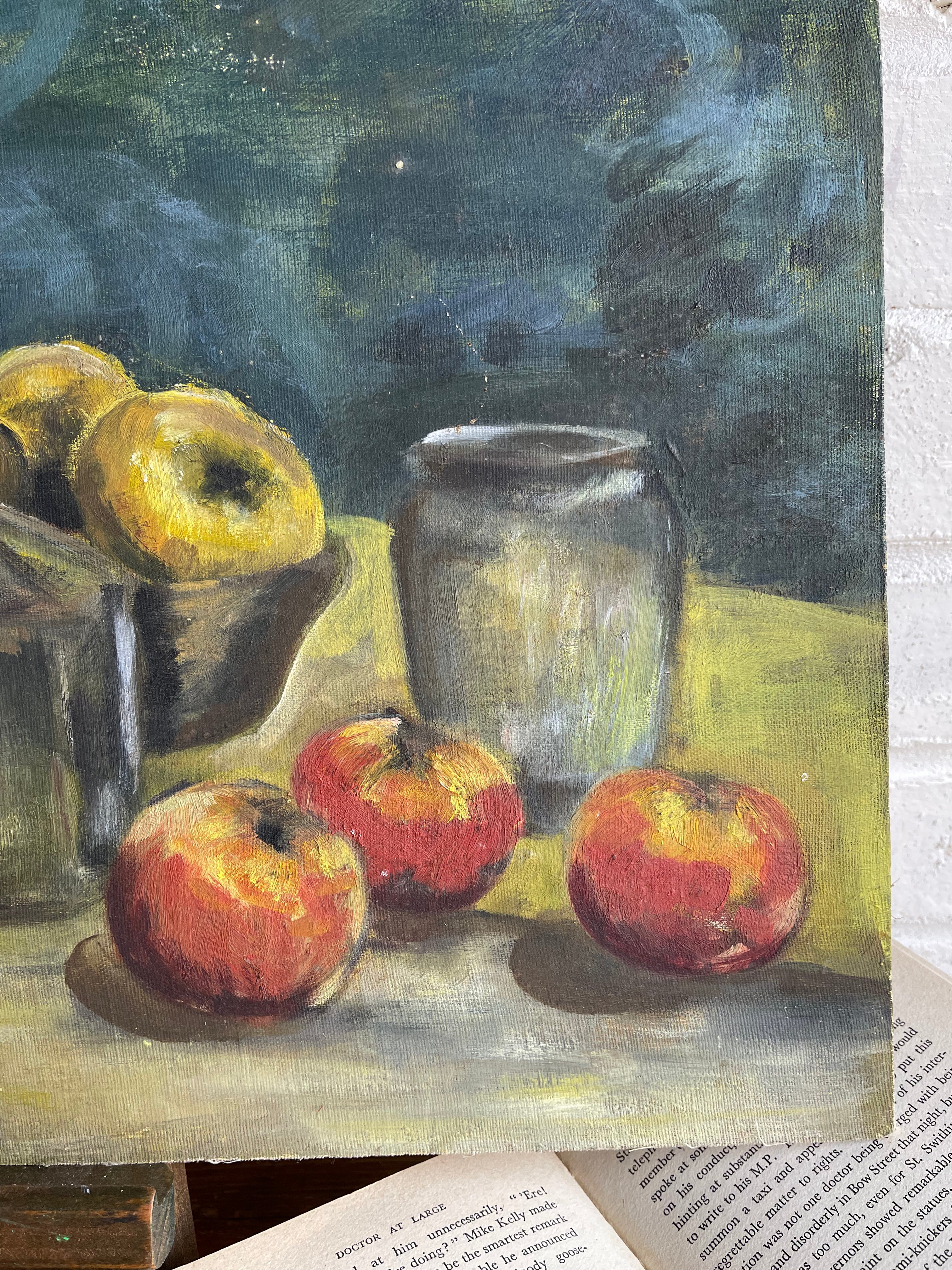 Still life with apples: Oil on Hessian and Board
