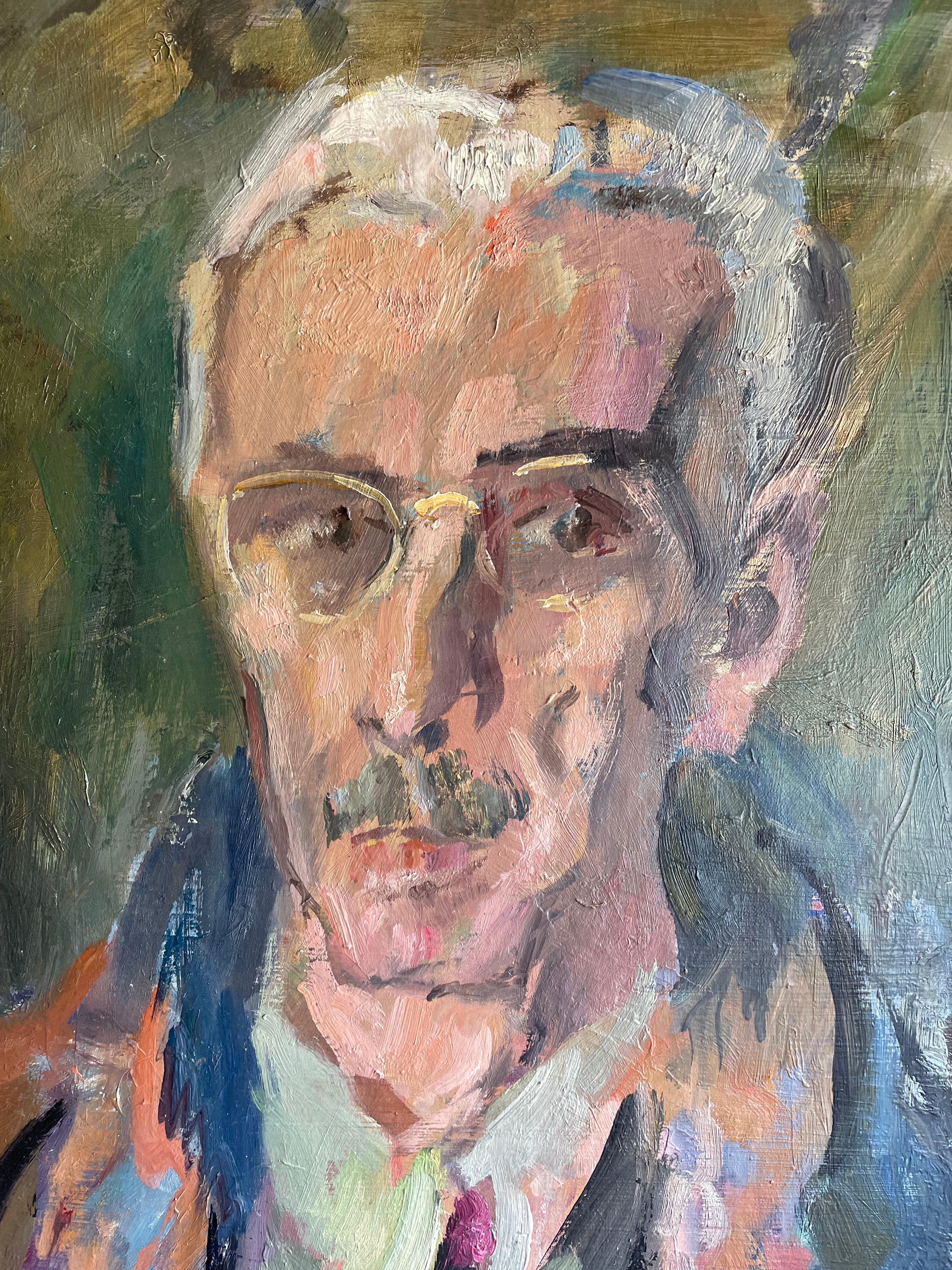 Gentleman with Glasses: French Oil on Canvas