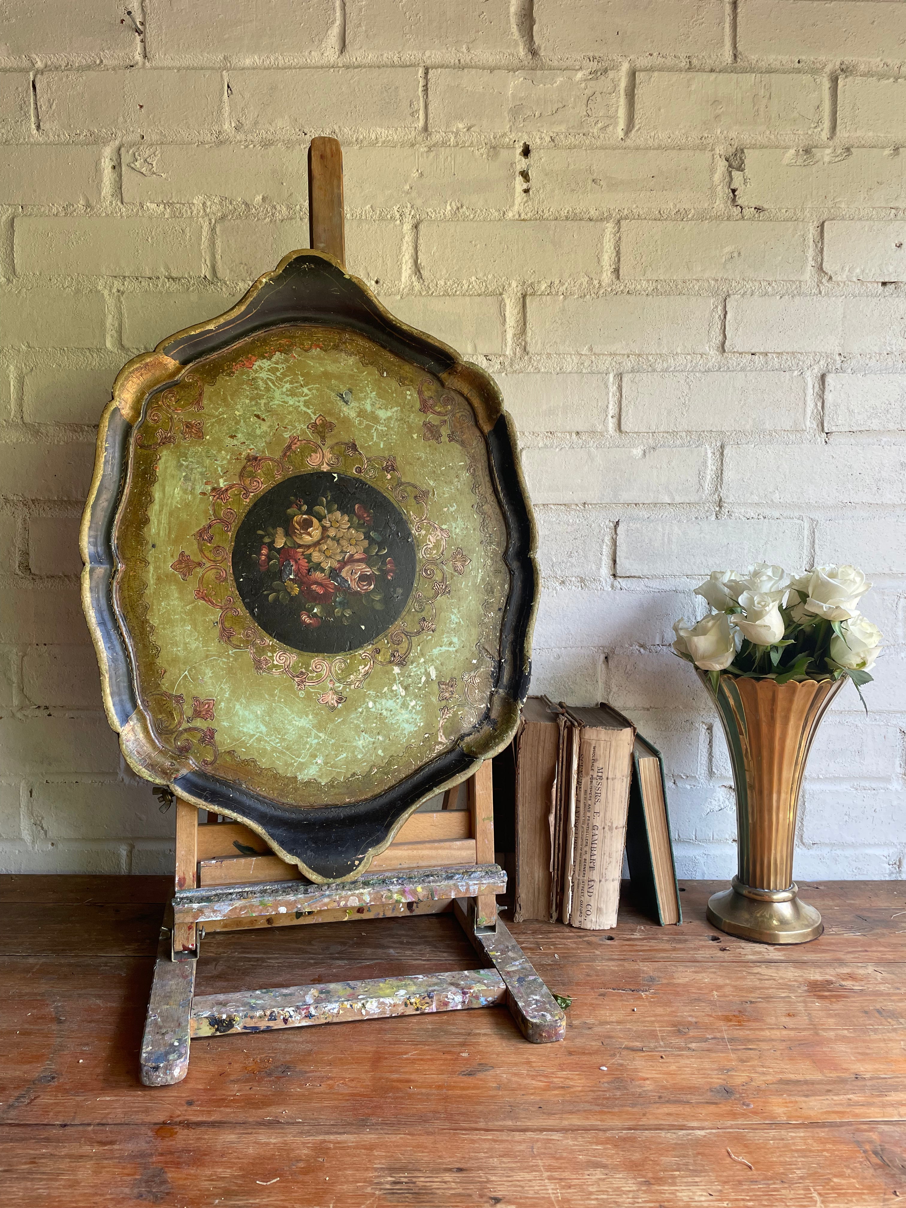 Florentine Tray with black and green florals