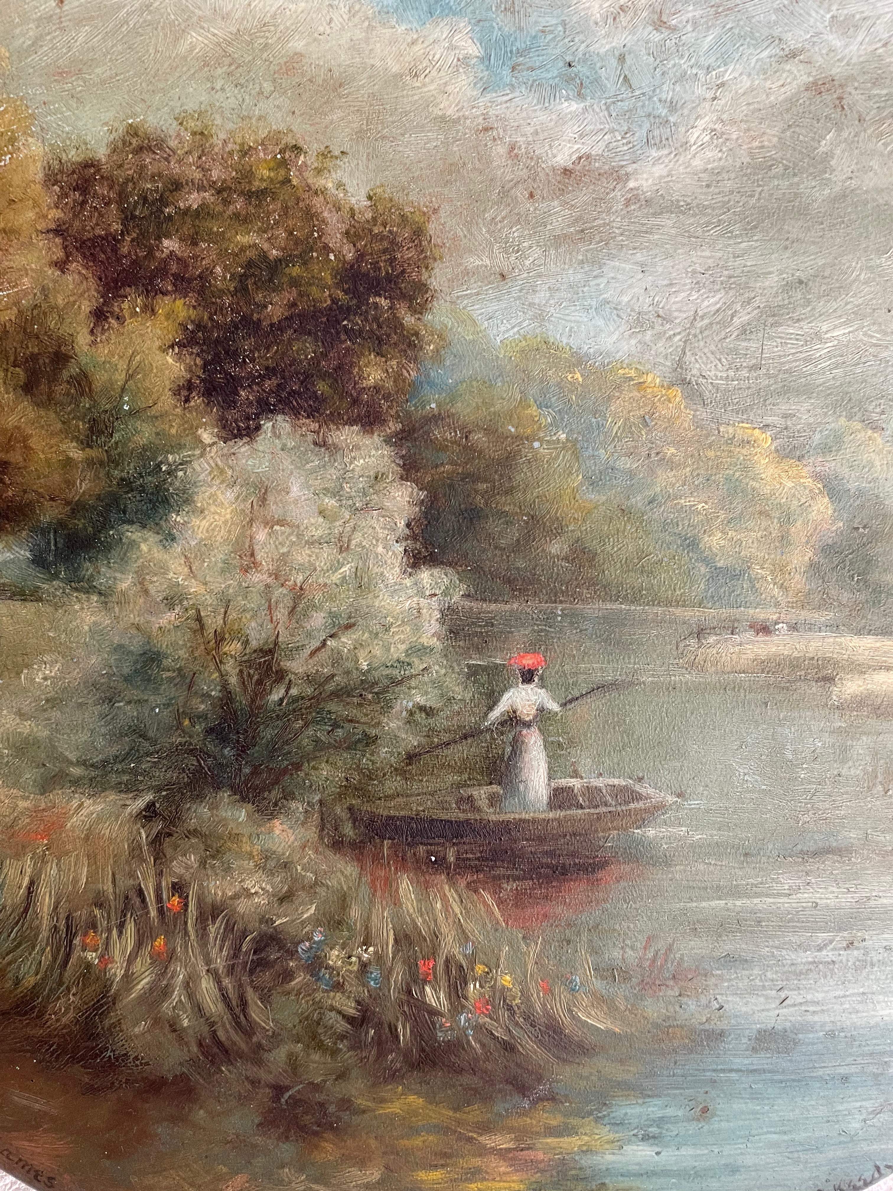 Pair of Antique Oil Paintings on Circular Tin