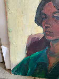 Portrait of Lady in Green and Brown - Oil Painting on Board