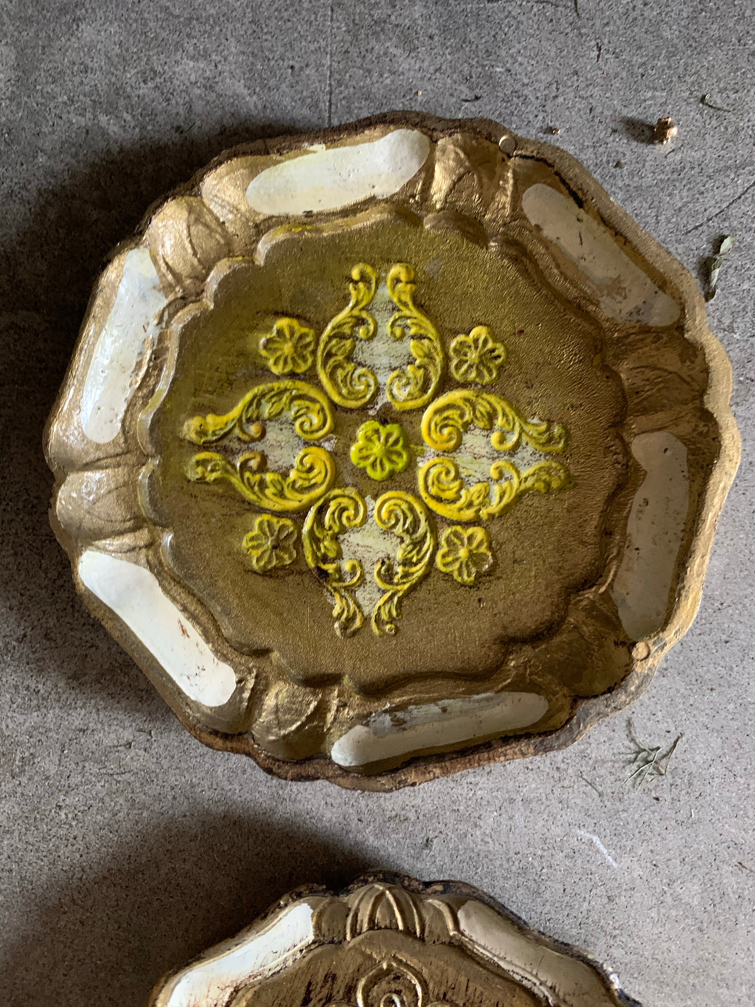 Set of Two Vintage Italian Florentine Coasters - White