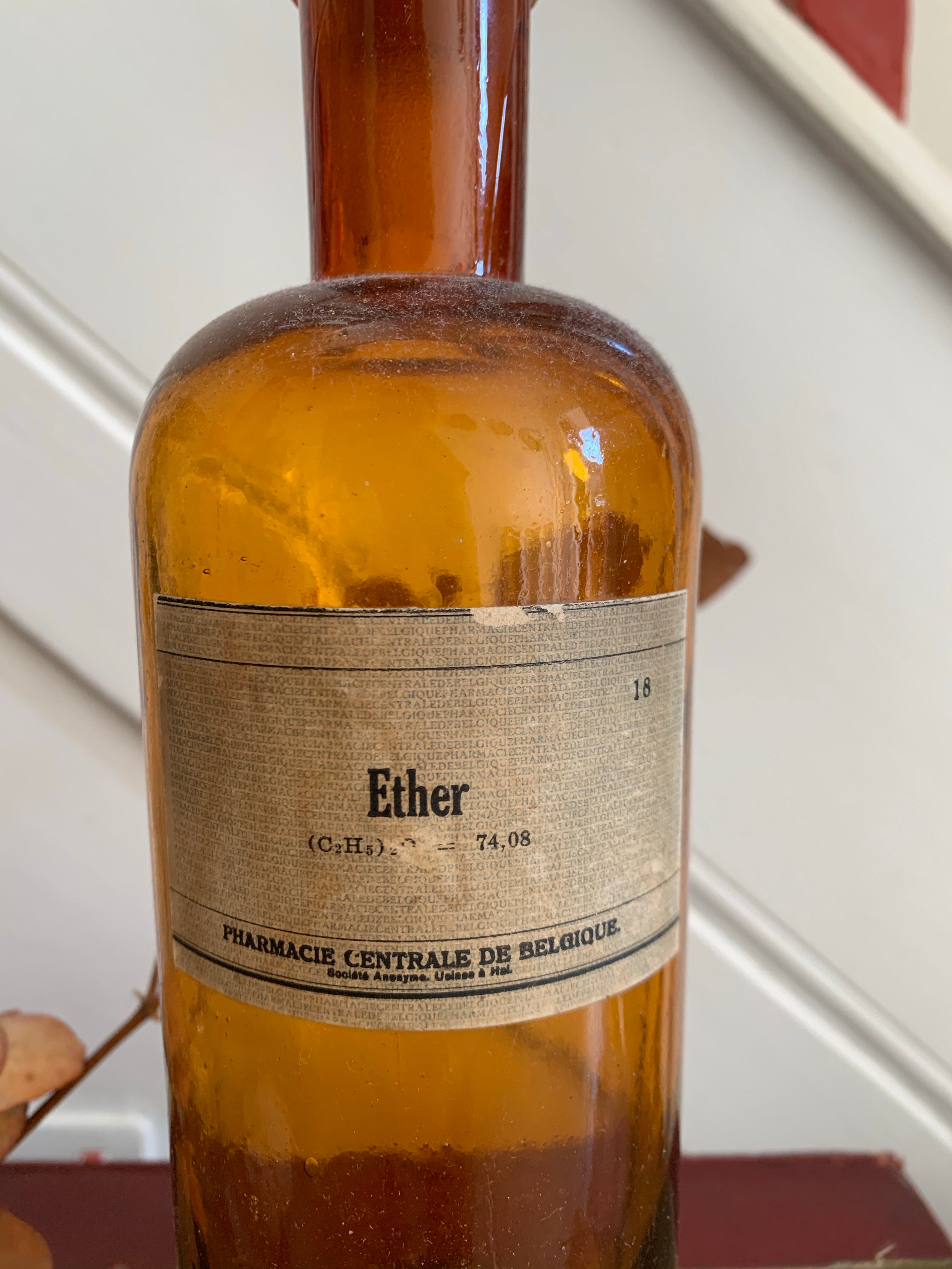 Antique Apothecary Bottle with original “Ether” label