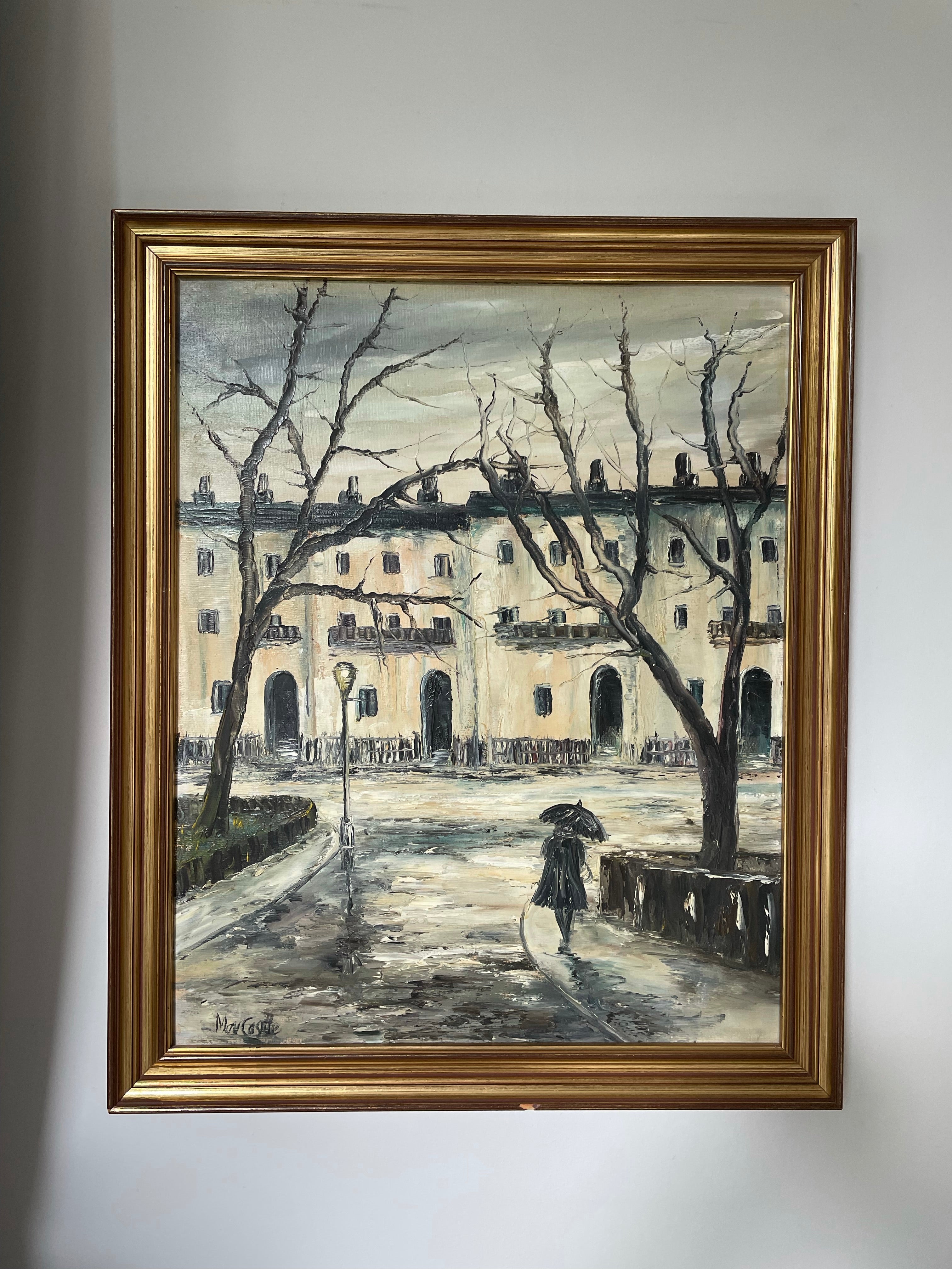Midcentury Monochrome Oil on Board