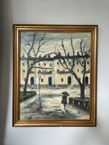 Midcentury Monochrome Oil on Board