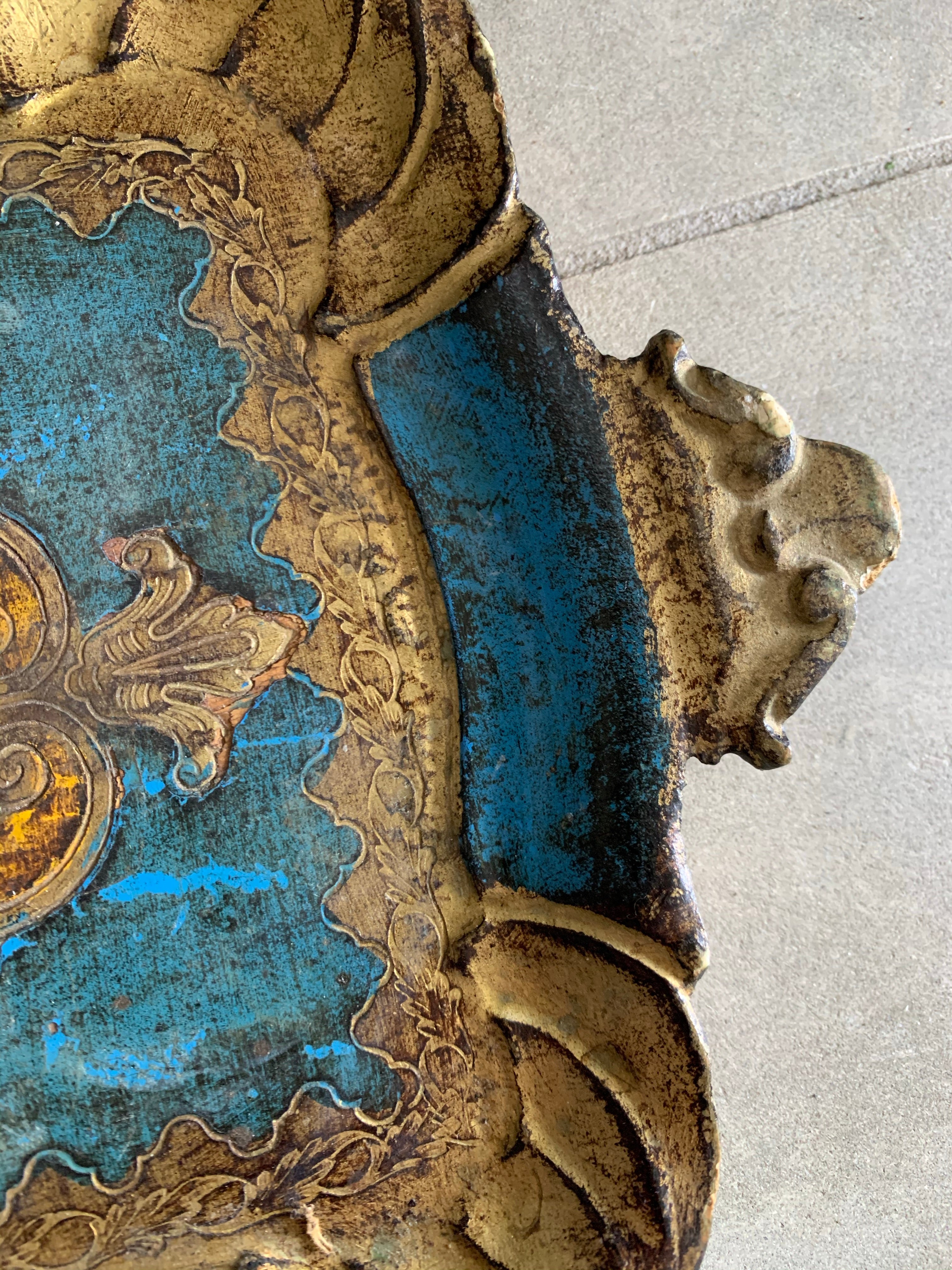 Small Blue Florentine Gilt Tray