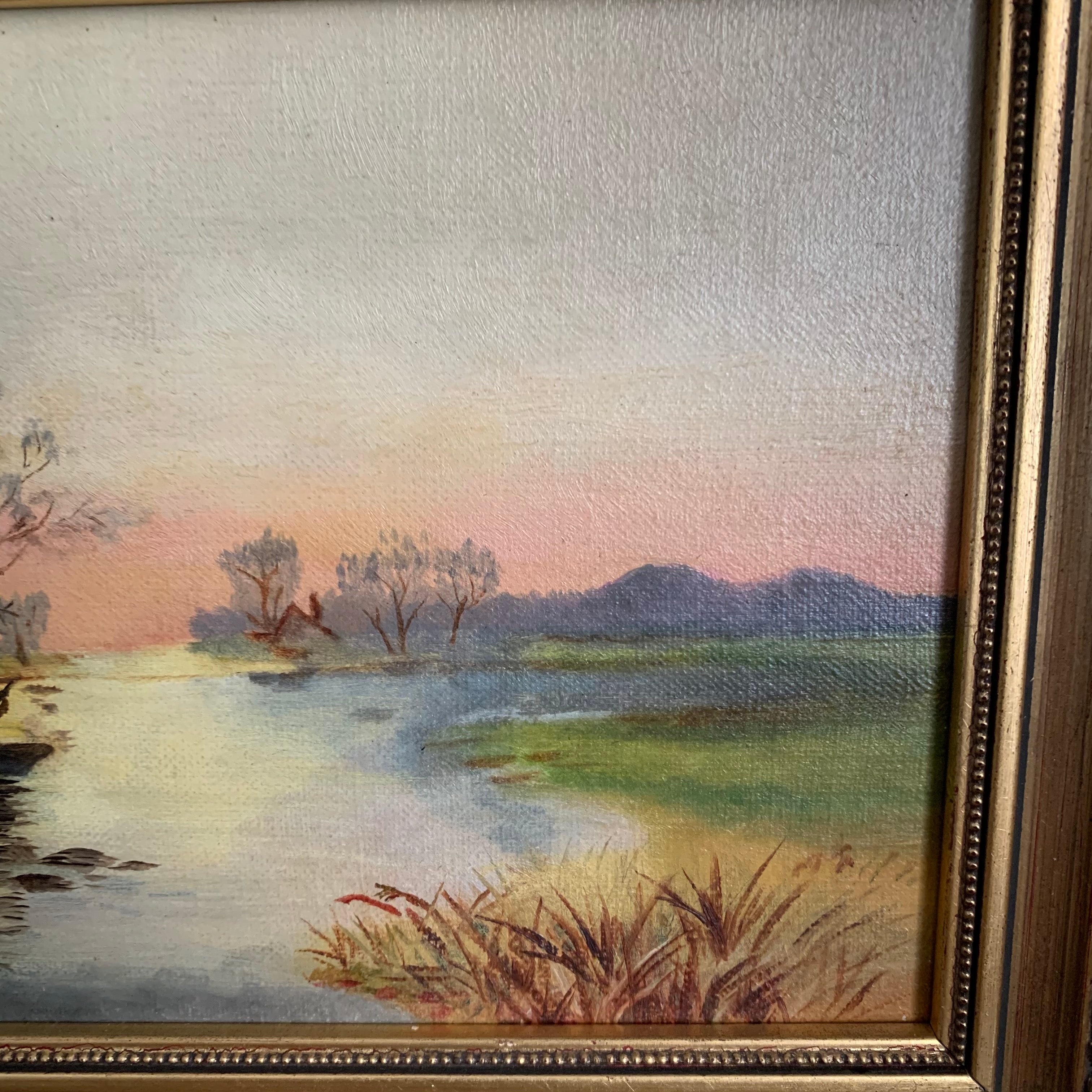 A Landscape at Dusk: Antique Oil, signed and dated 1902