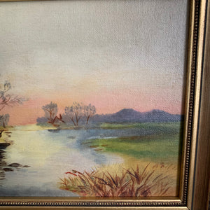 A Landscape at Dusk: Antique Oil, signed and dated 1902
