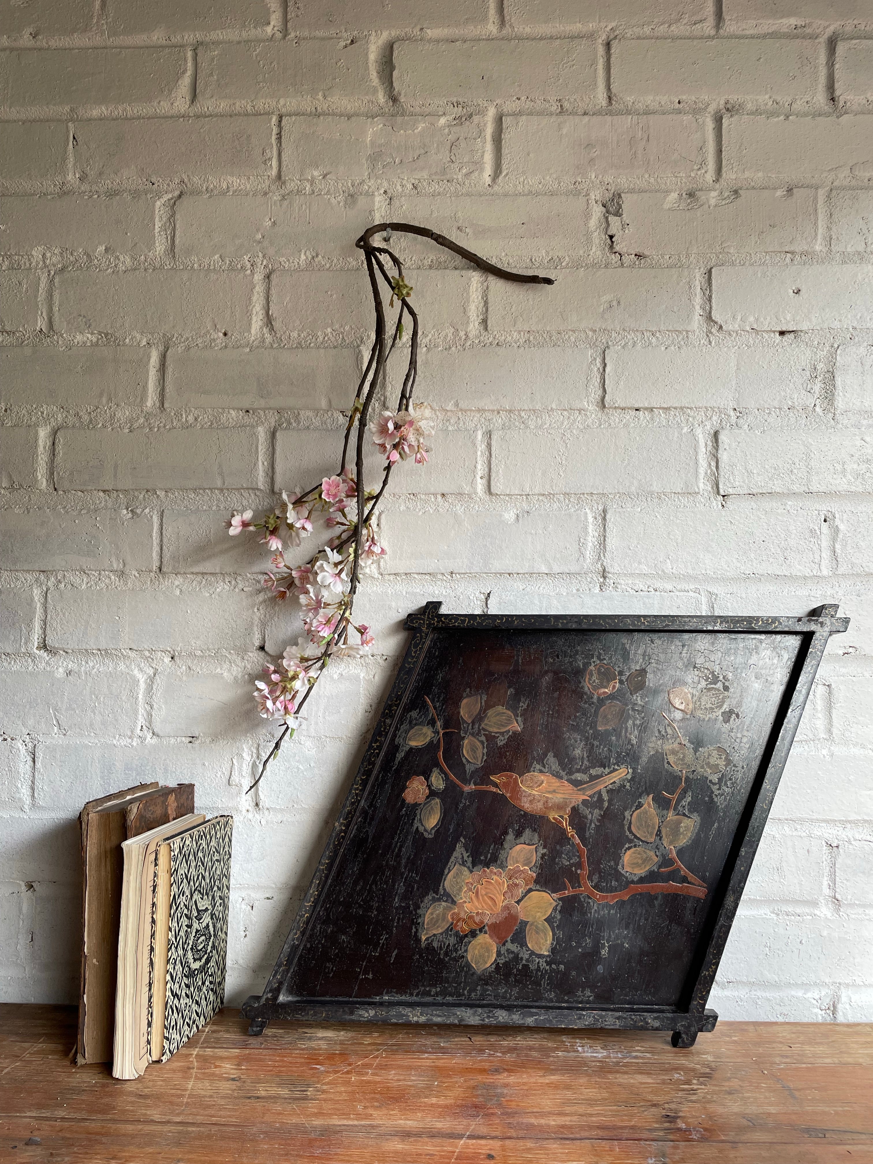 19th century Japanese Lacquered Tray with birds and trees