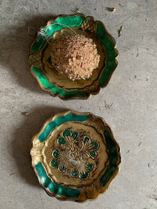 Set of Two Vintage Italian Florentine Coasters - Green
