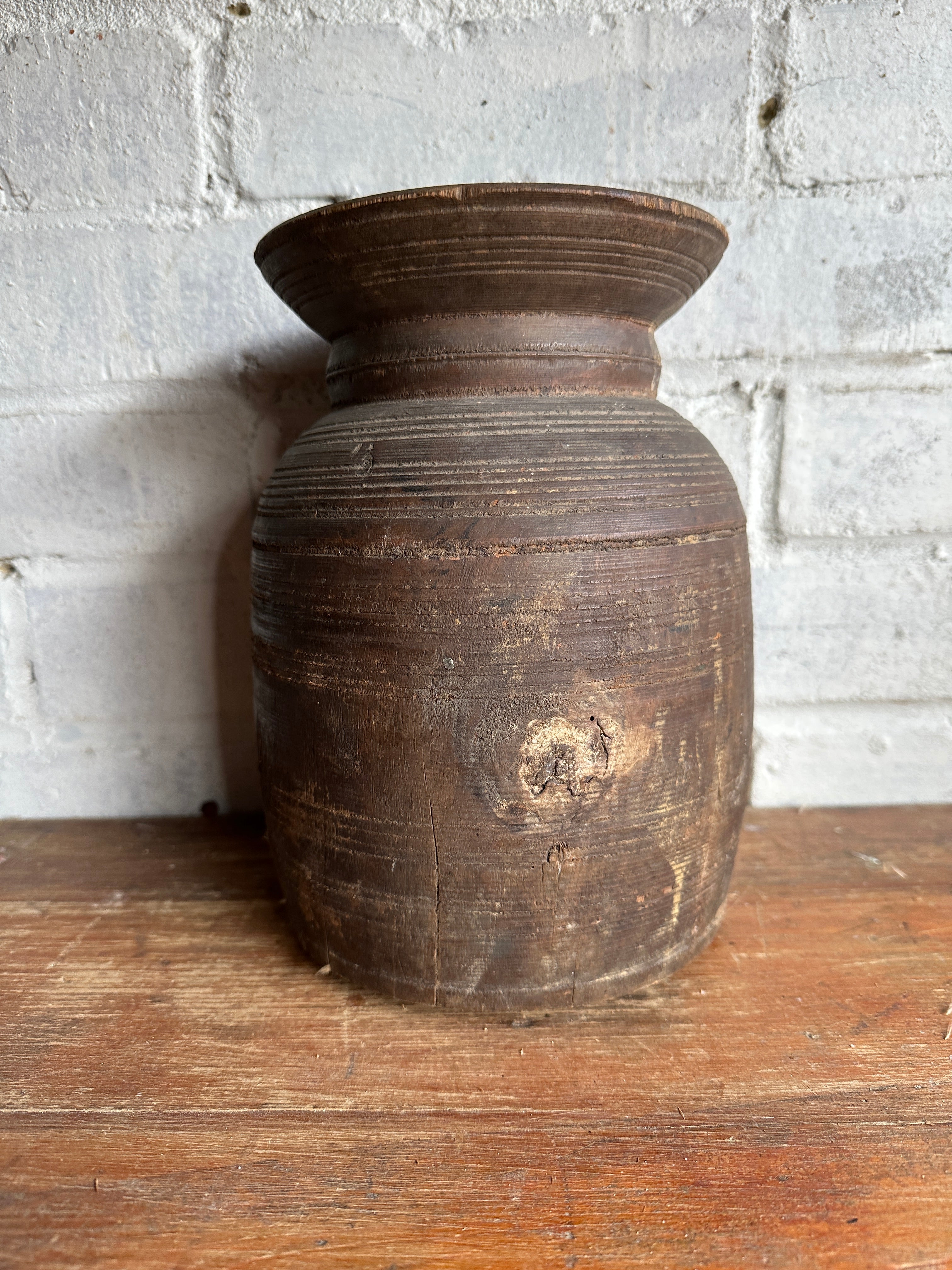 19th Century Tibetan Carved Wooden Curd Pot