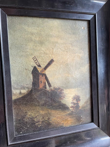 Antique Dutch Oil Painting with Windmill