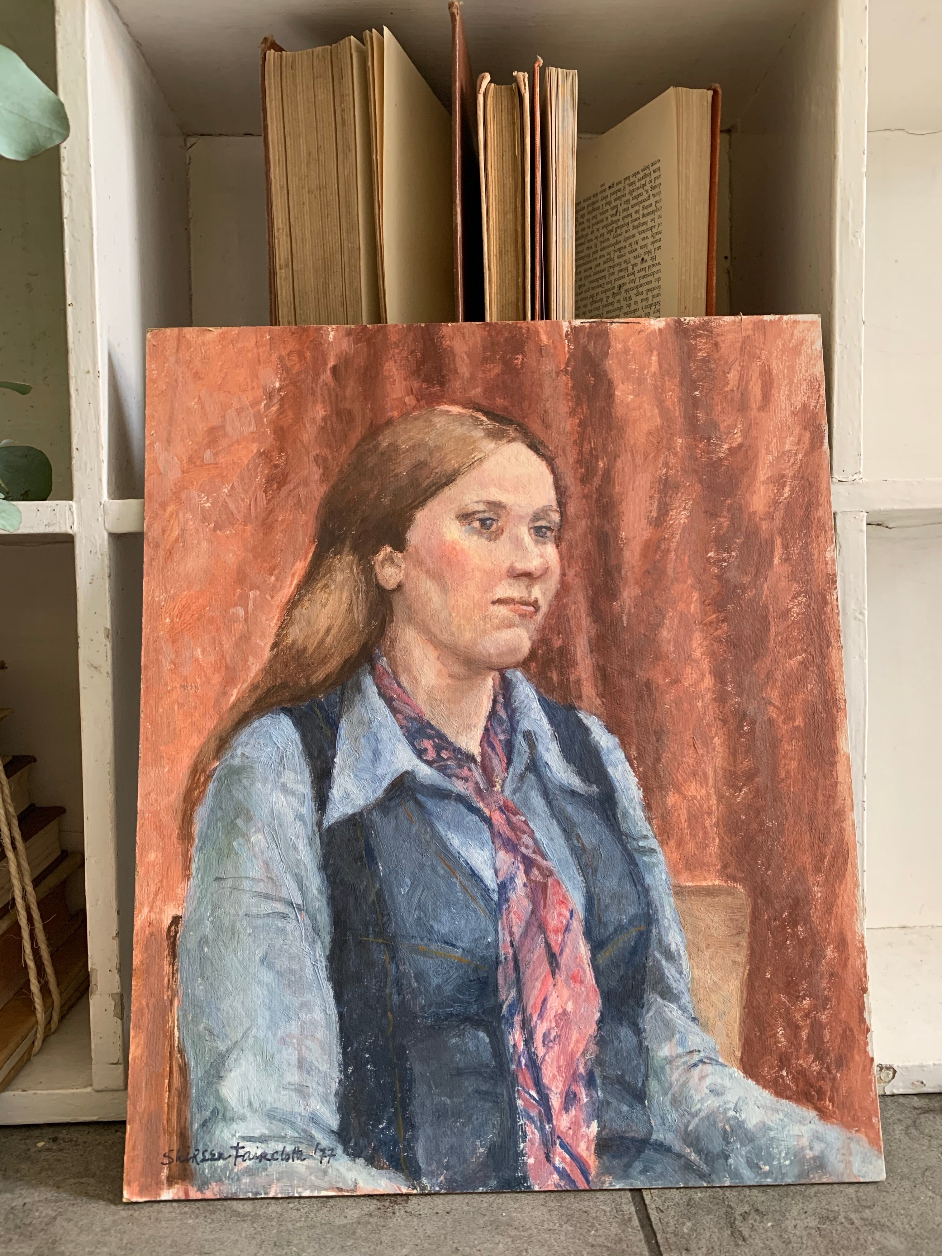 Lady with a Tie- Bloomsbury Style Small Oil Painting on Board
