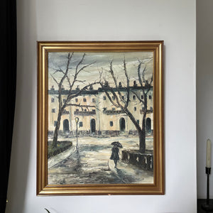 Midcentury Monochrome Oil on Board