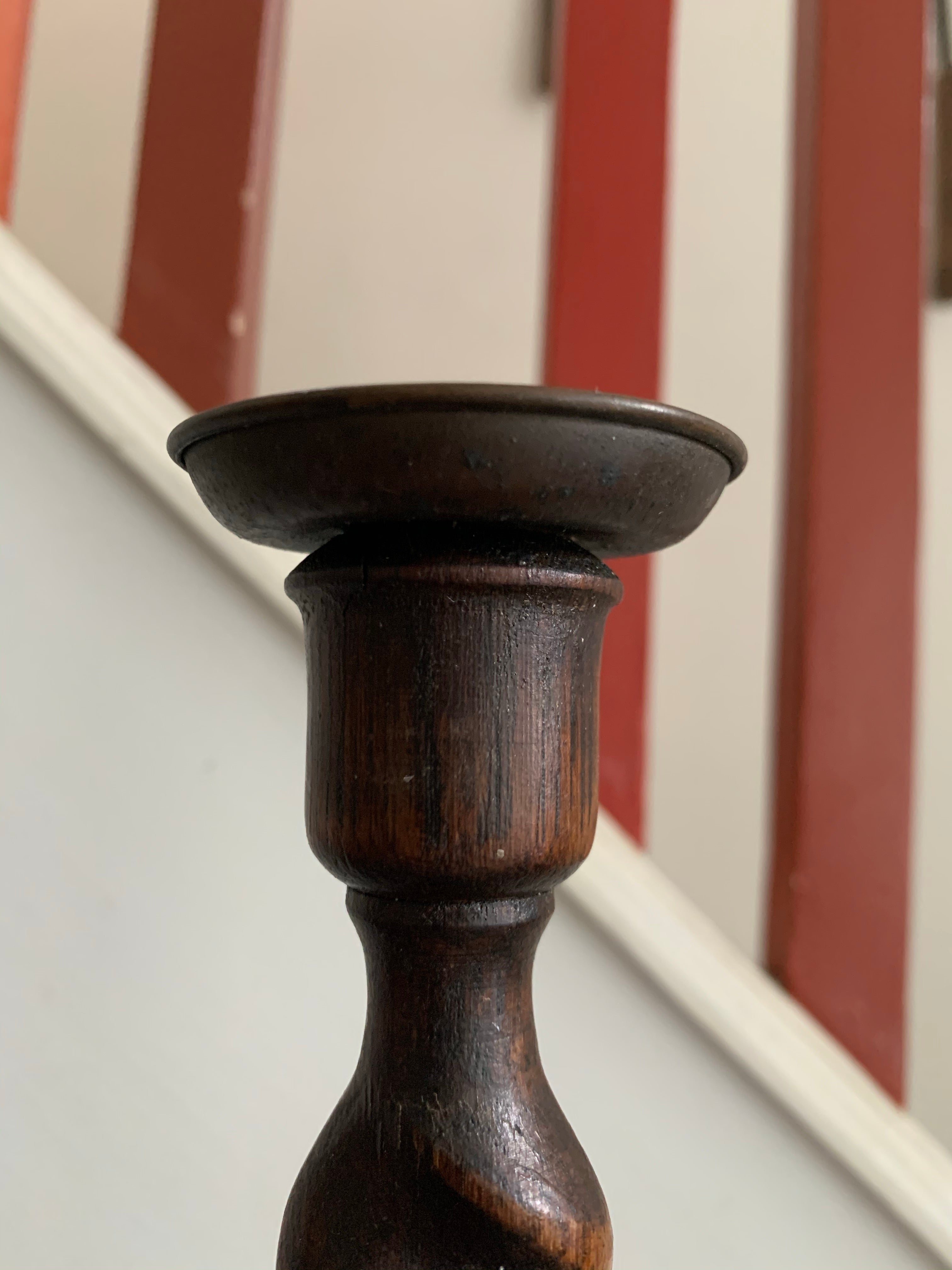 Antique “Barley Twist” Wooden Candlesticks