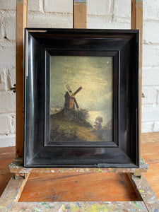 Antique Dutch Oil Painting with Windmill