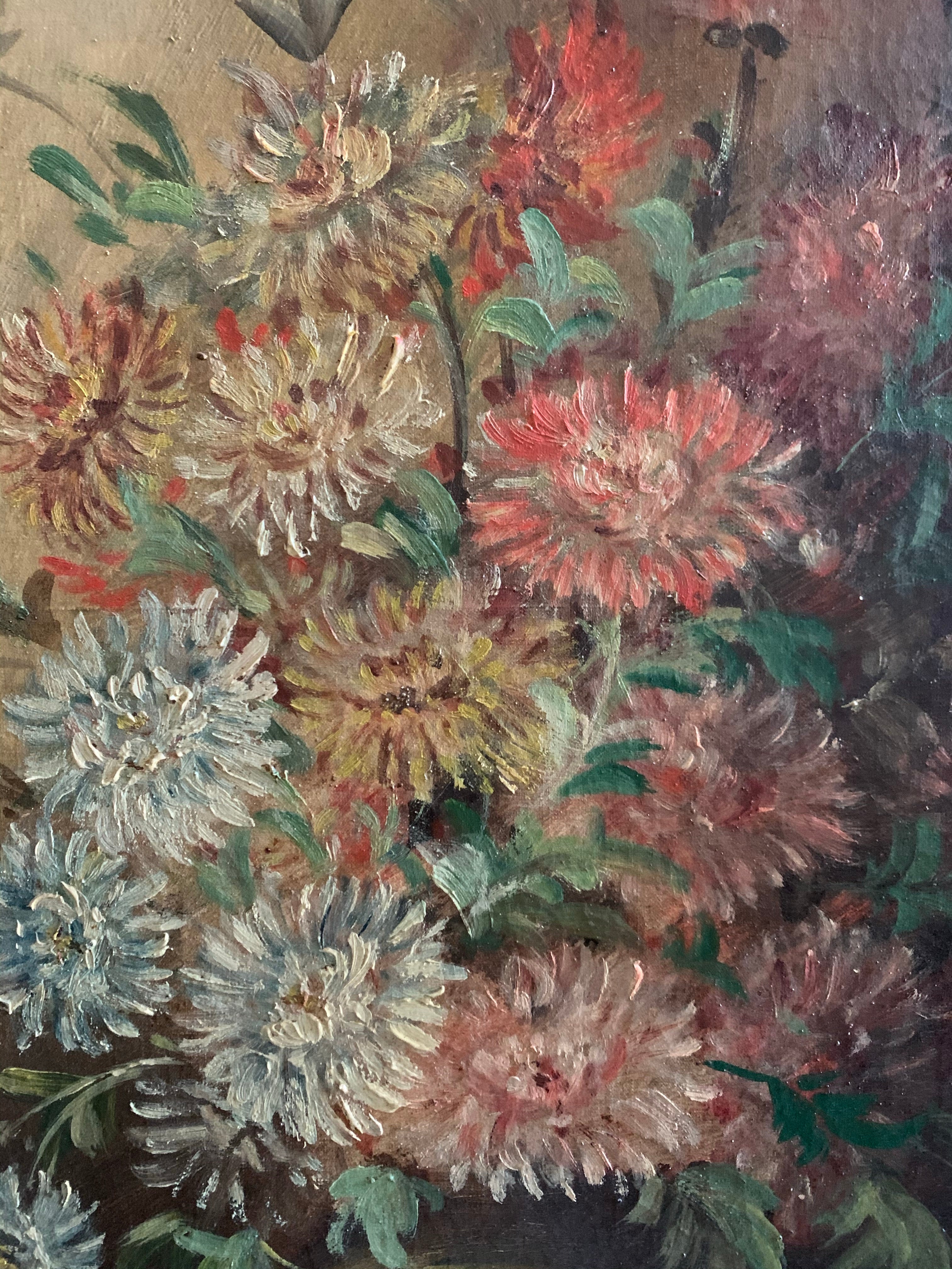 French Original Floral Oil on Canvas