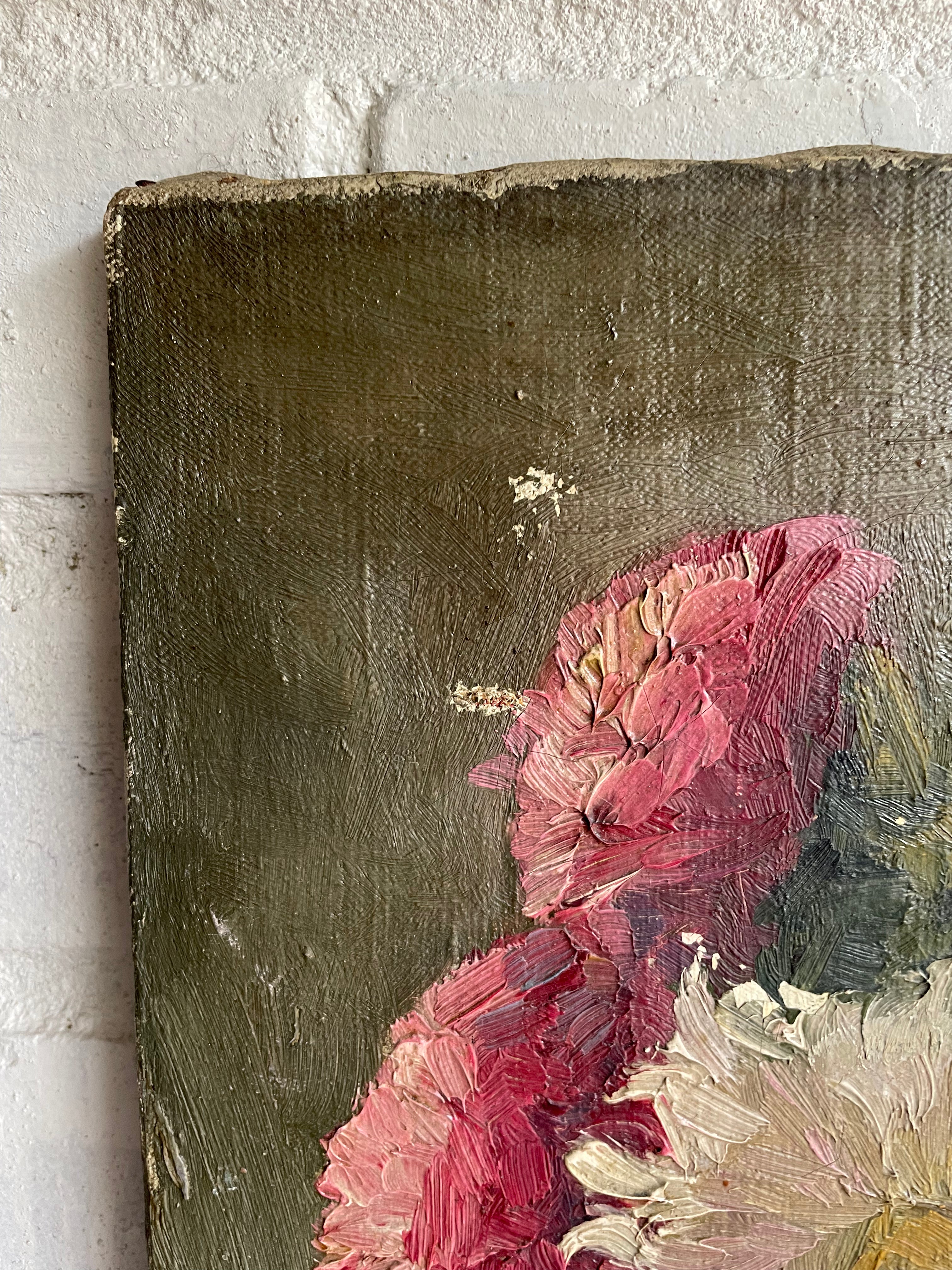 Antique Belgian Floral Still Life: Oil on Canvas