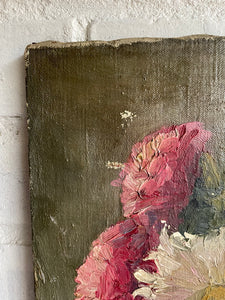Antique Belgian Floral Still Life: Oil on Canvas