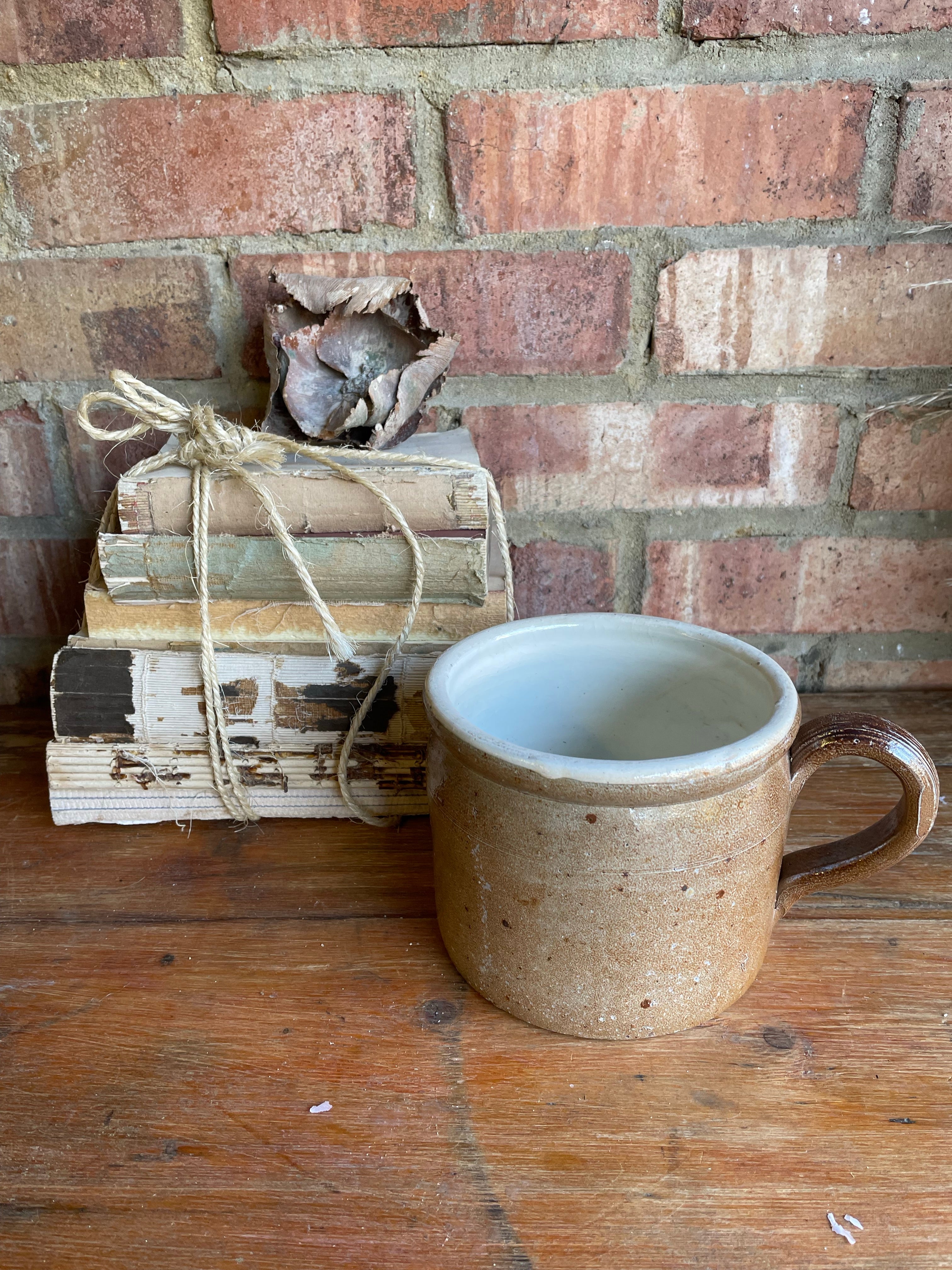 French Earthenware Salt Glazed Pot with Handle
