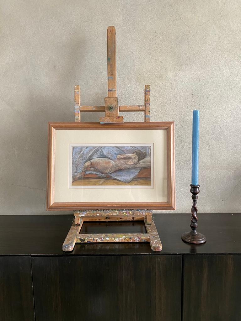 Reclining Nude - Framed Midcentury Pastel