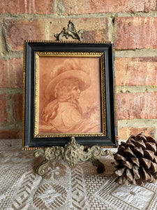 Pair of Tiny 18th Century Framed Mezzotint of Ladies in Hats