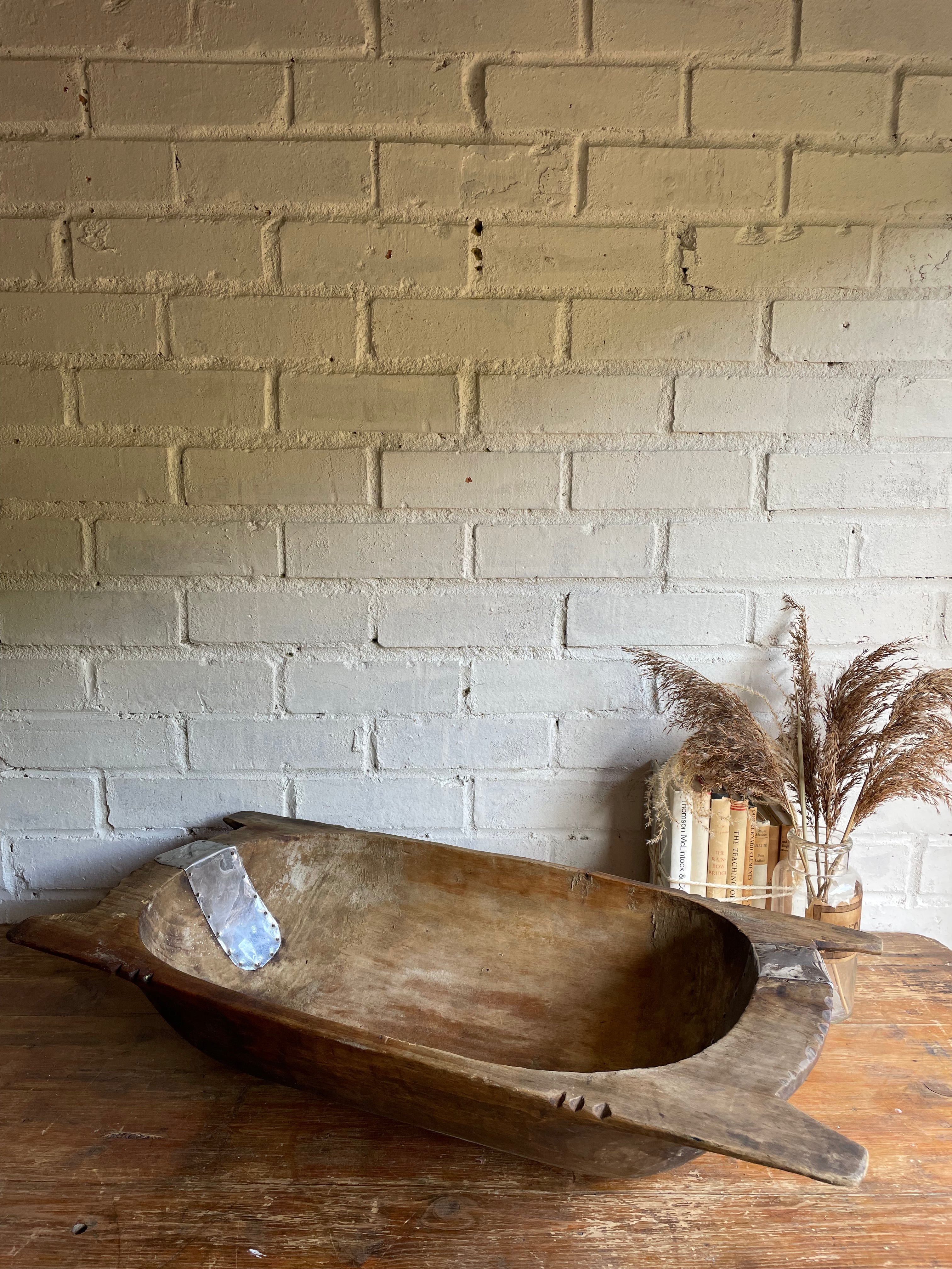 Large Wooden Dough Bowl 1