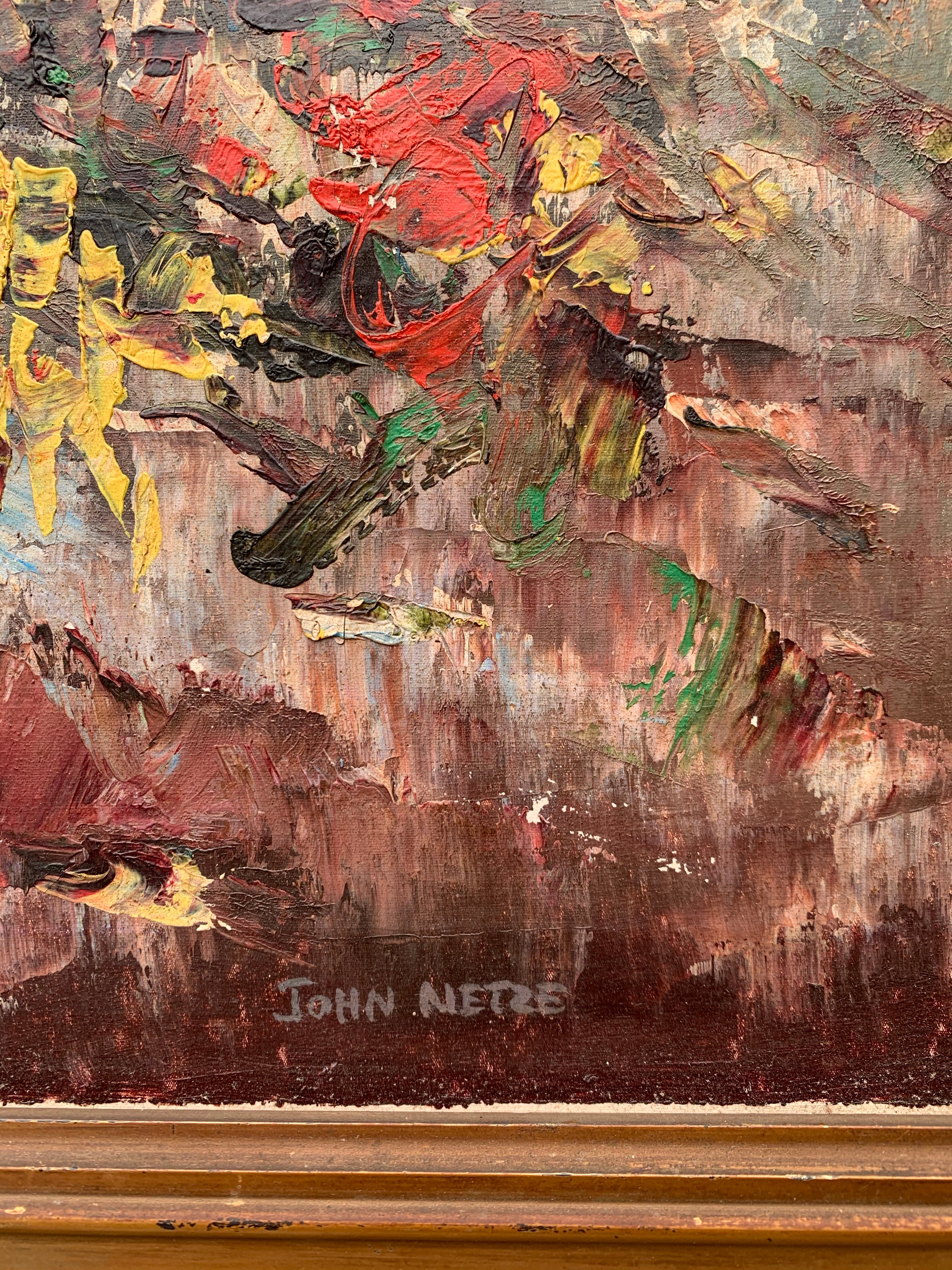 Large Midcentury Floral Oil