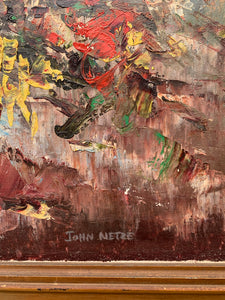 Large Midcentury Floral Oil