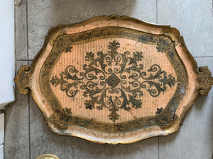 Pink Florentine Wood Gilt Tray