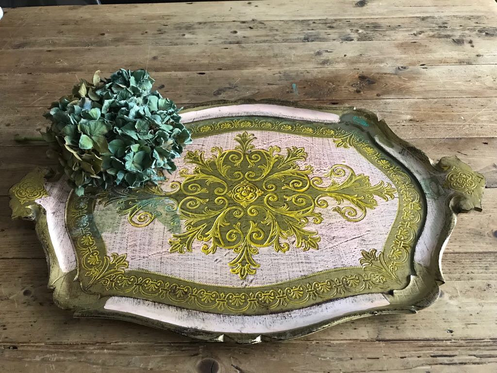 Large Pink Florentine Gilt Tray