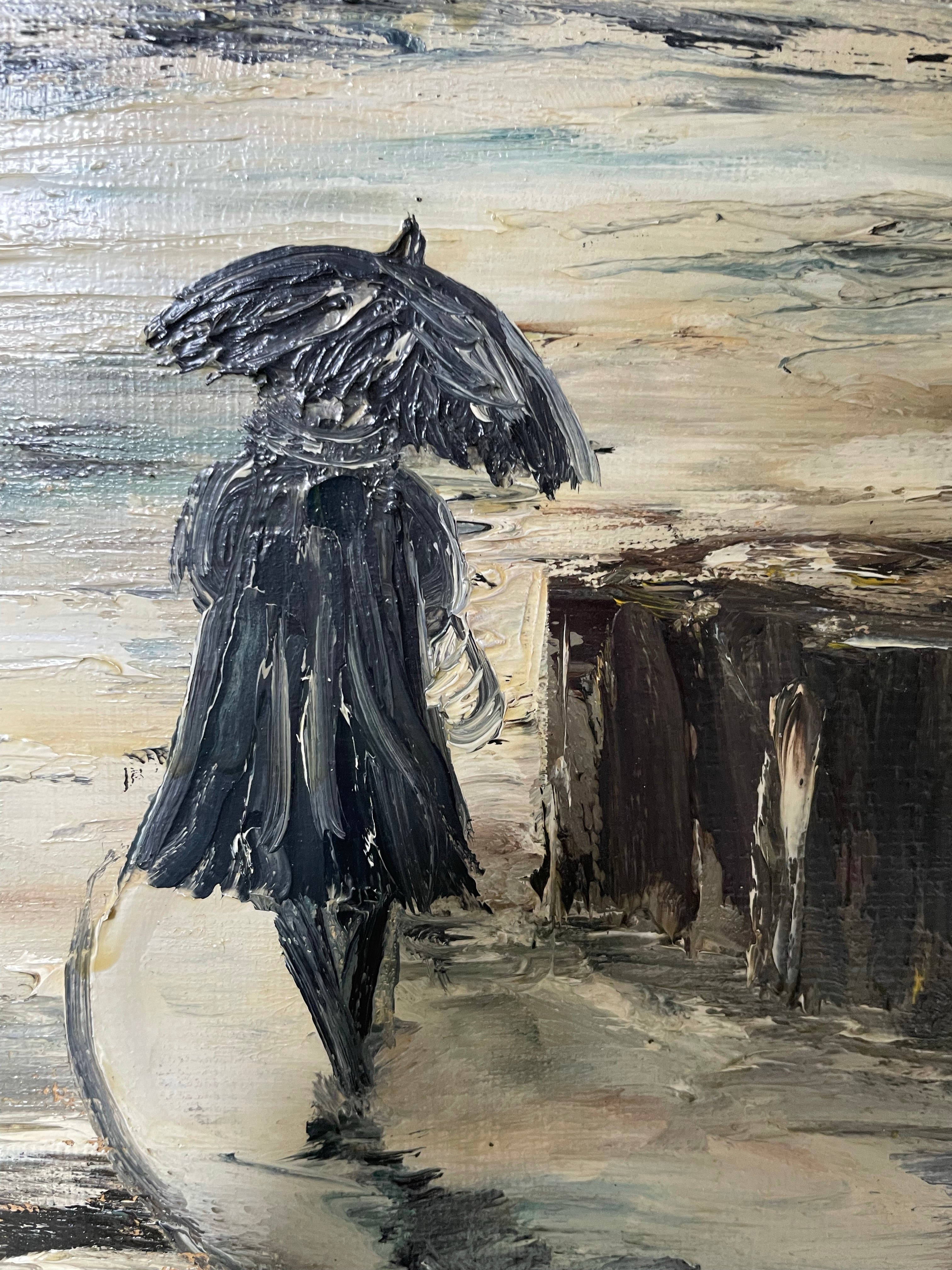 Midcentury Monochrome Oil on Board