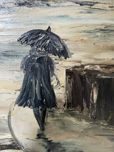 Midcentury Monochrome Oil on Board