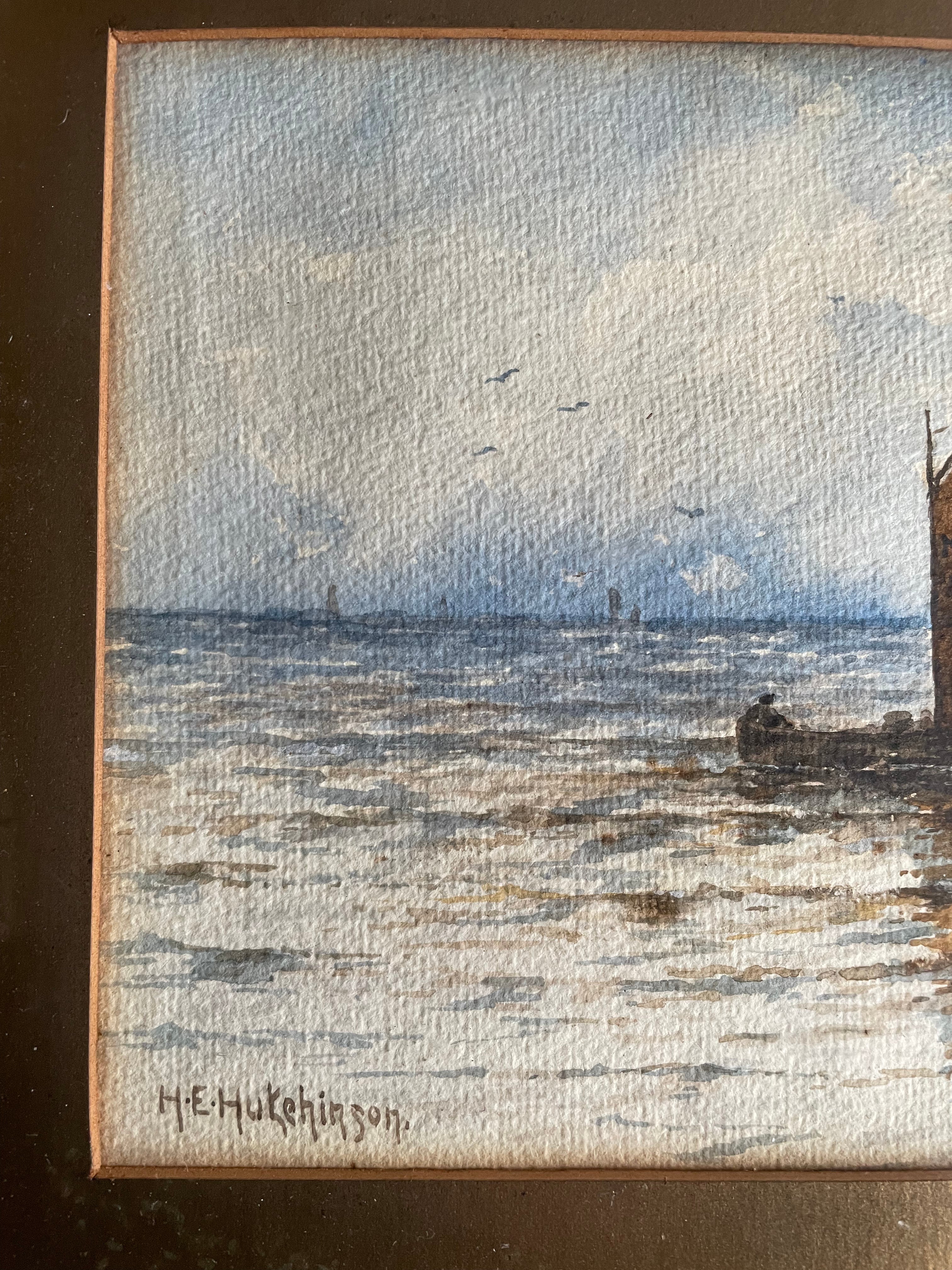 Small Antique Watercolour of a Boat at Sea