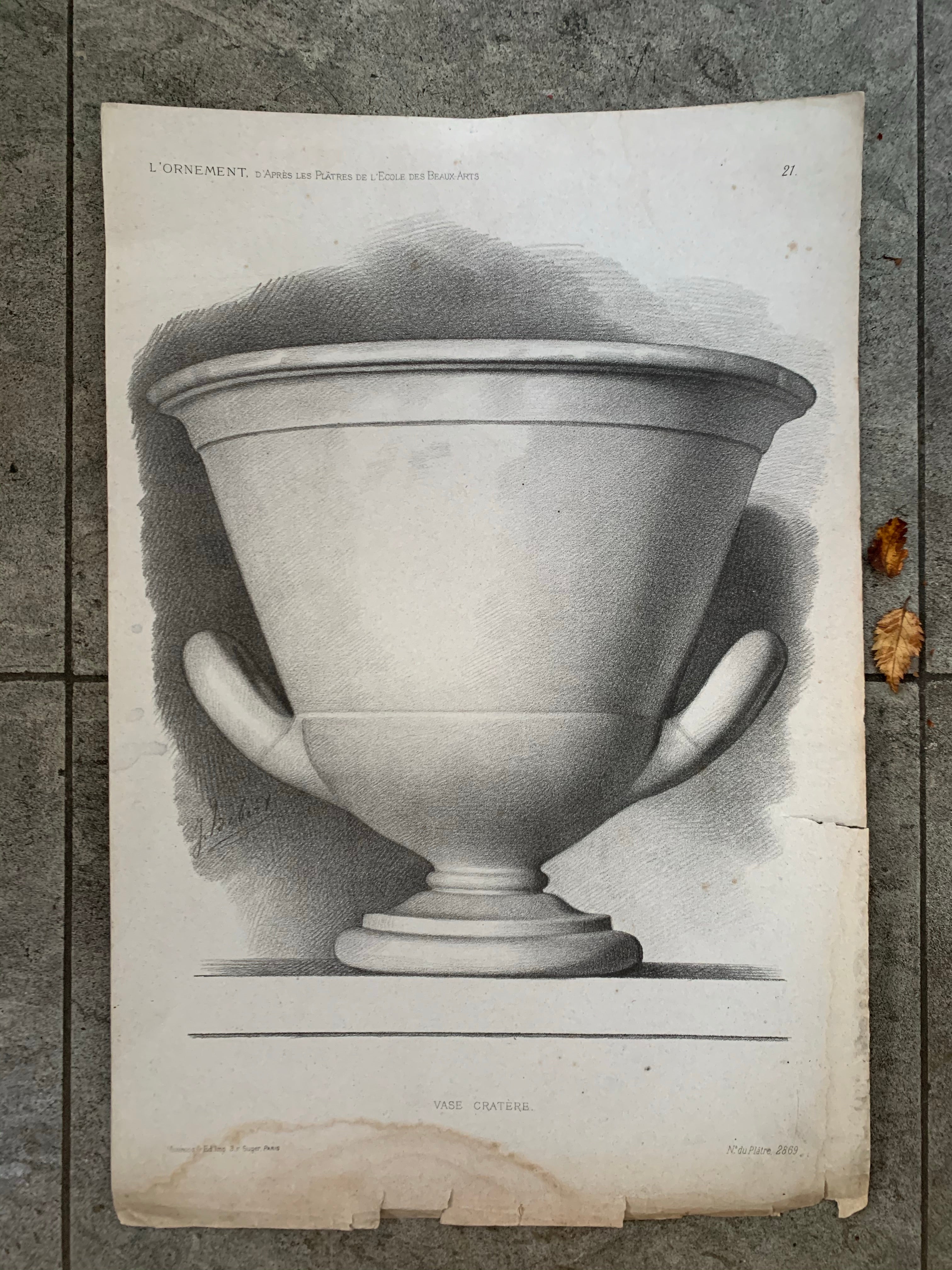 Large 1800s French Lithographic Ornamental Print