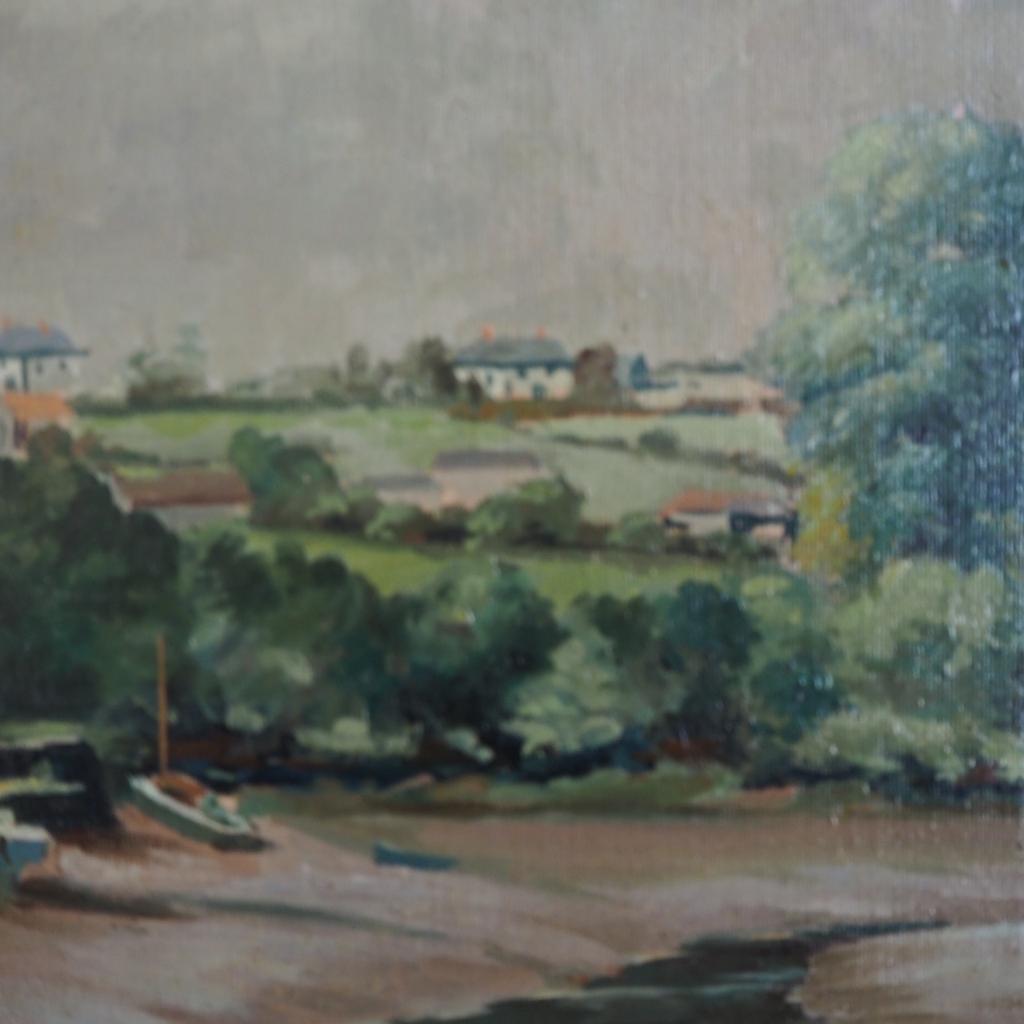 Water Channel: Signed Midcentury Oil on Board