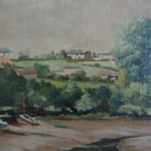 Water Channel: Signed Midcentury Oil on Board