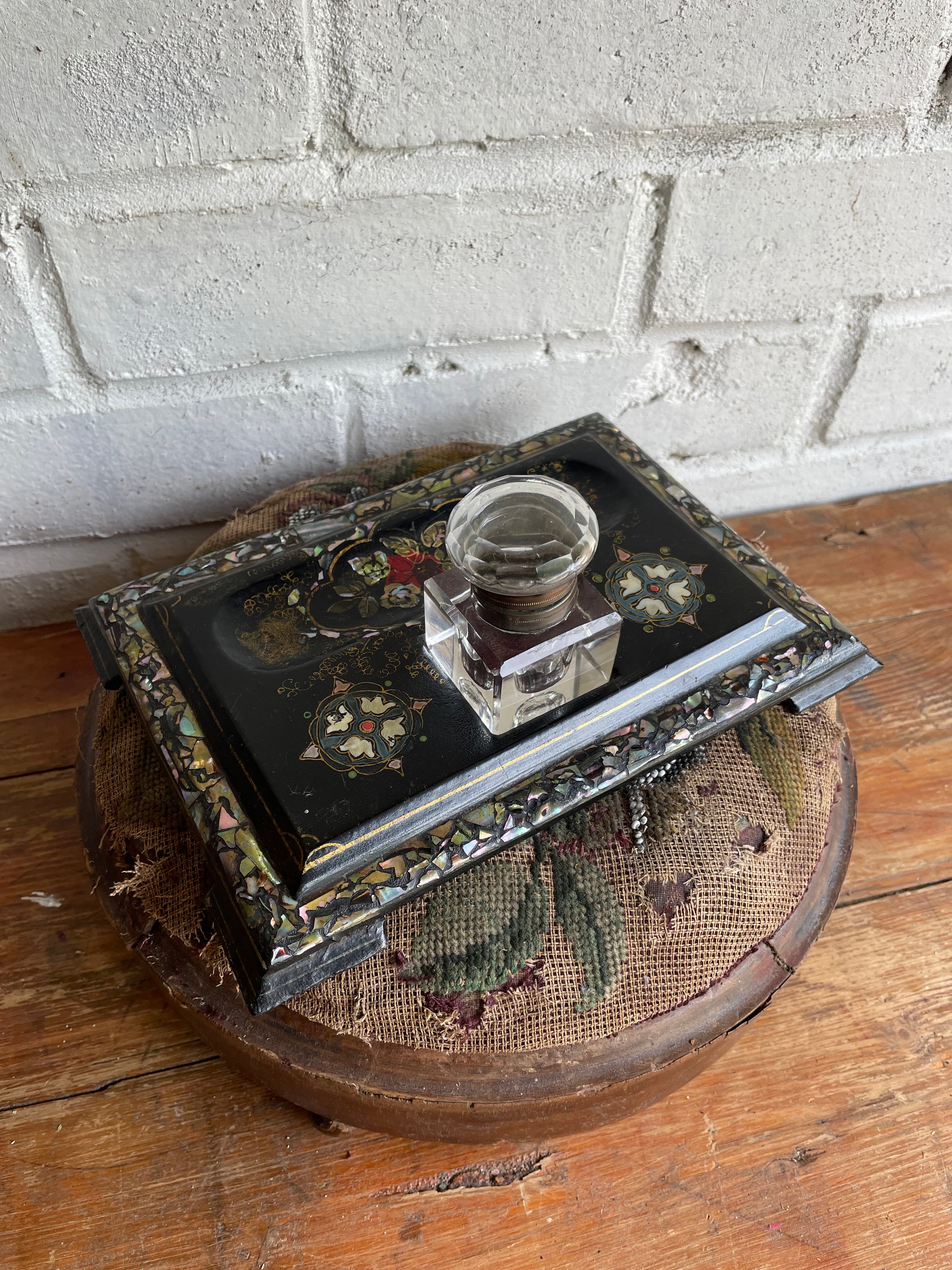 Victorian Ink Well Ink In Victorian Ink Well with Mother of Pearl Inlay – Reclectic