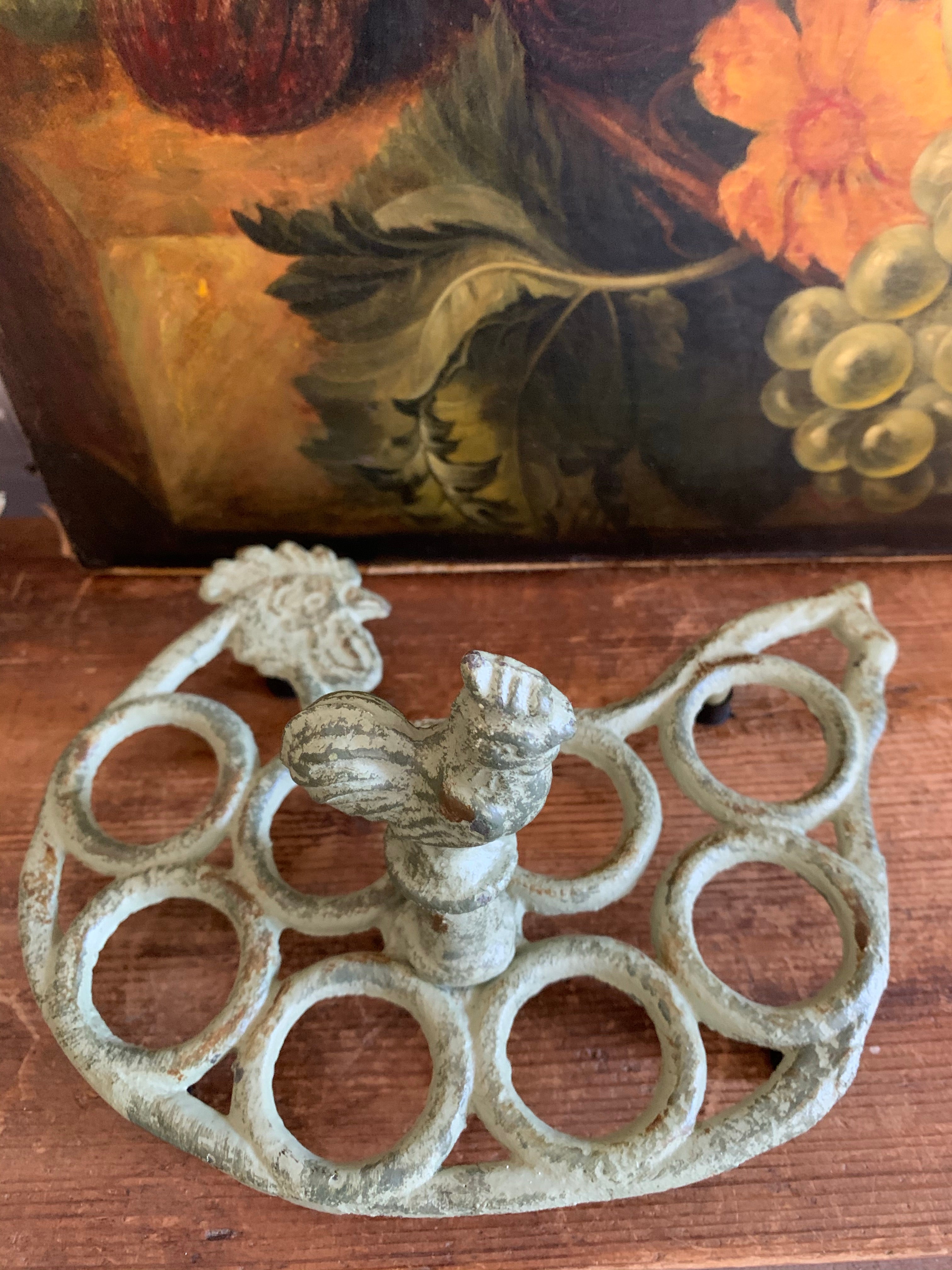 French Vintage Cast Iron "Hen" Egg Stand