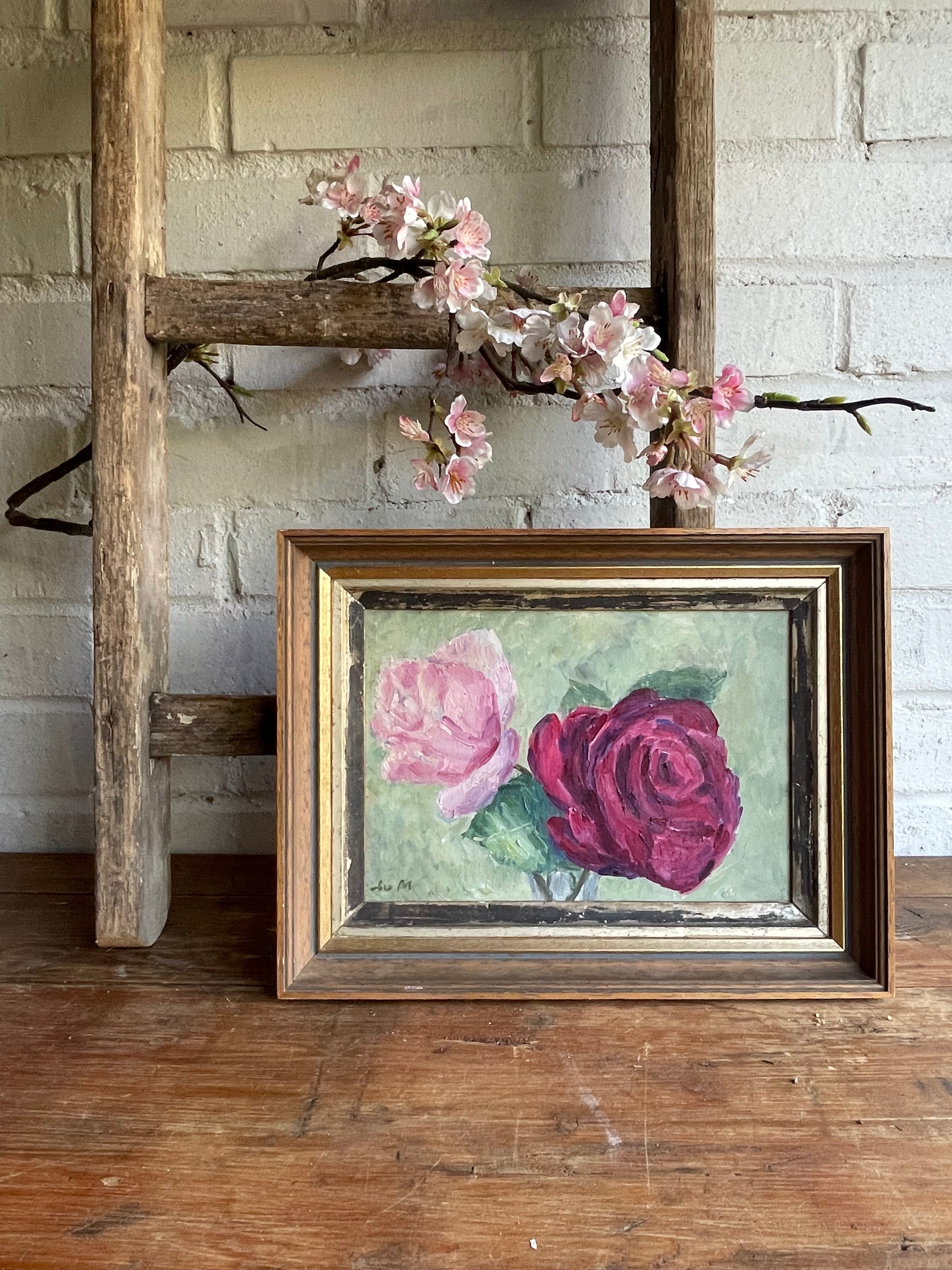 Pink Roses: Small Floral Oil on Canvas