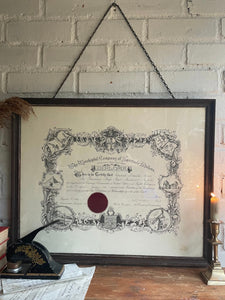 Large Framed 1930s Diploma from “The Worshipful Company of Spectacle Makers”