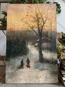 Antique Oil on Canvas: Wintry Forest