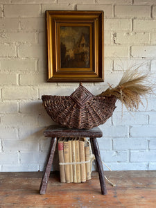 Village Scene: Antique Oil on Leather