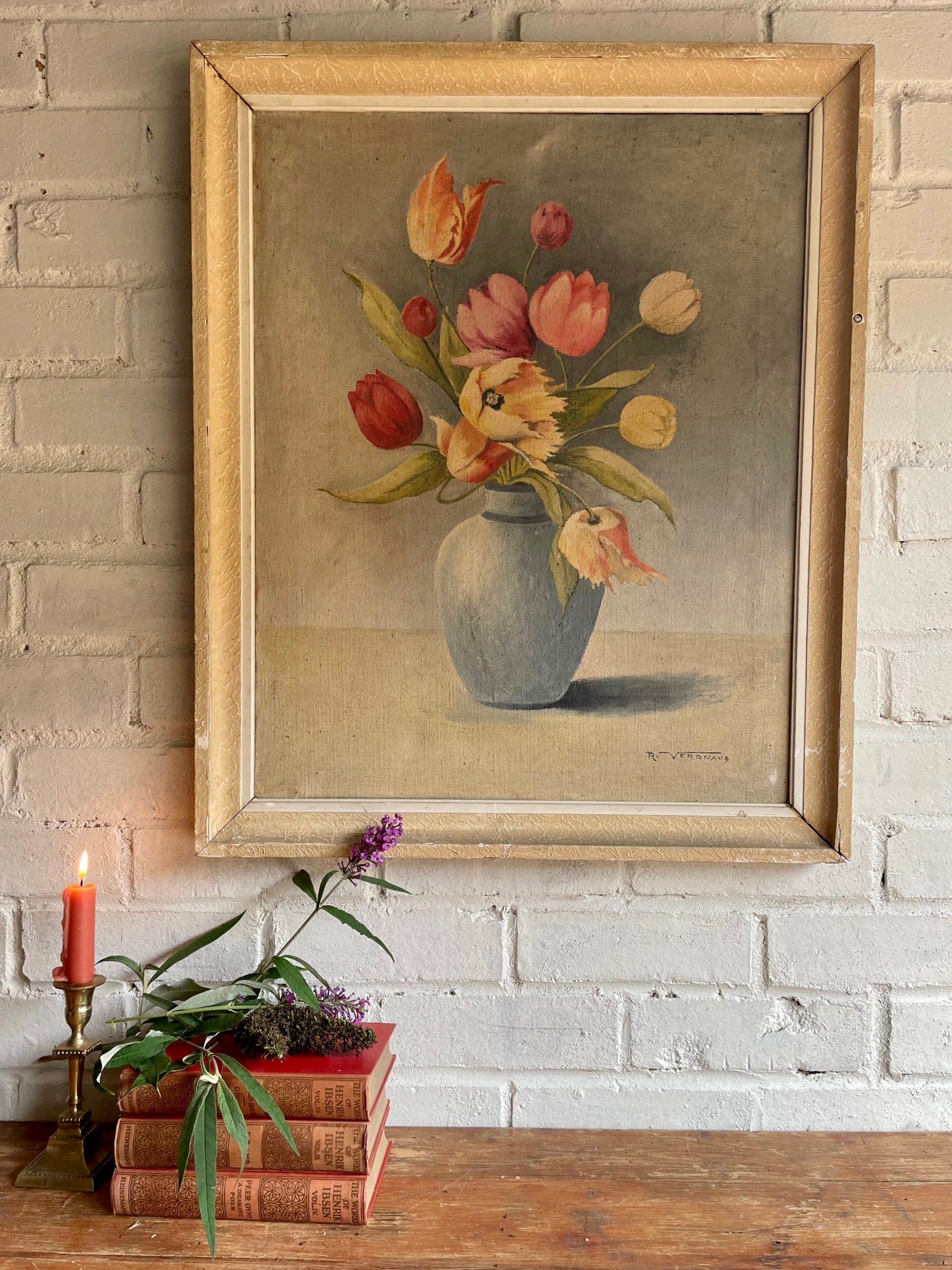 Tulips: Large French  Oil on Canvas