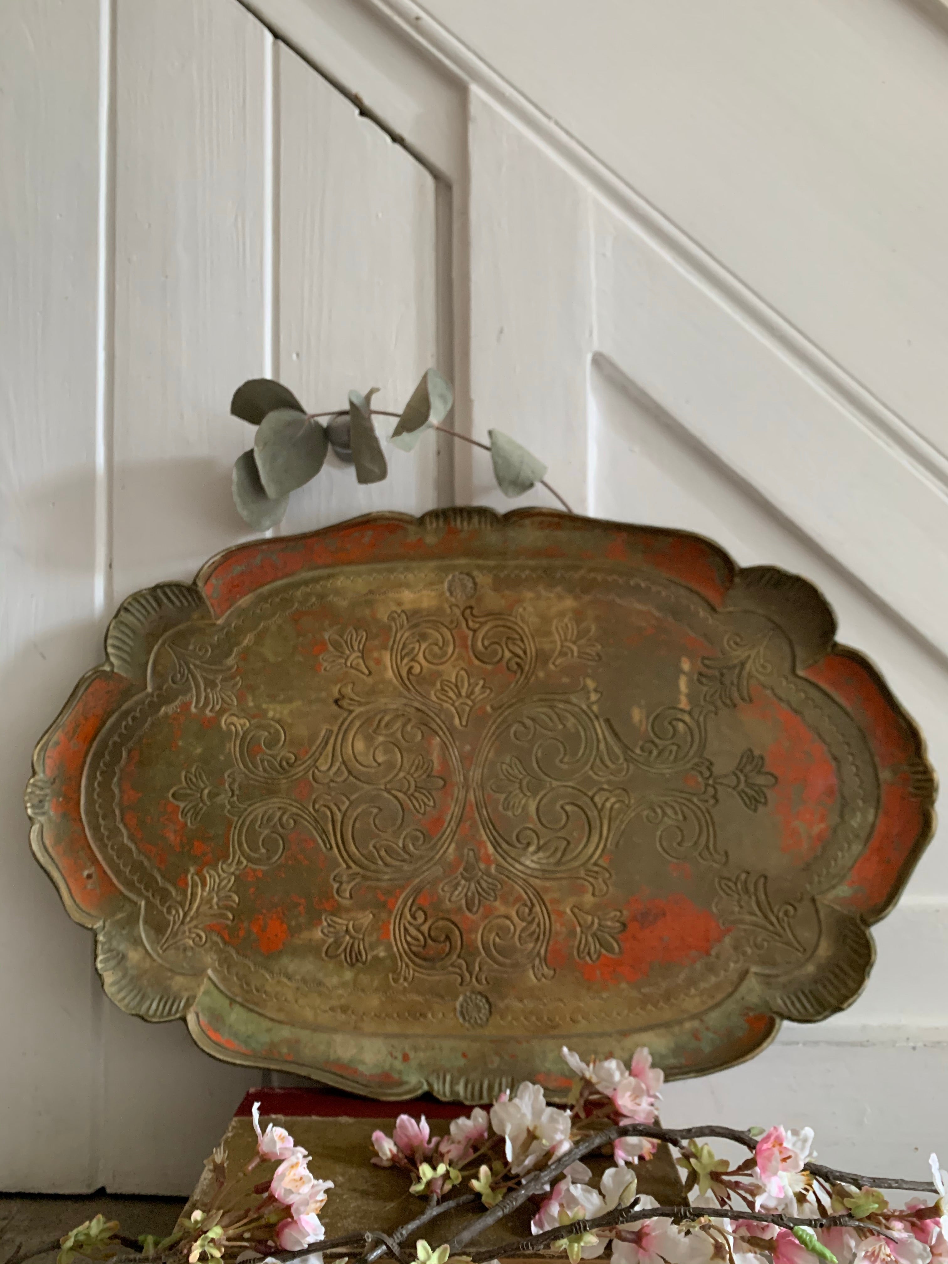 Large Muted Orange and Gold Florentine Tray