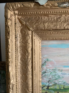 Country Scene: Gilt Framed Oil on Canvas