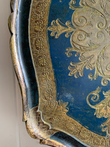 Large Blue and Gold Florentine Tray